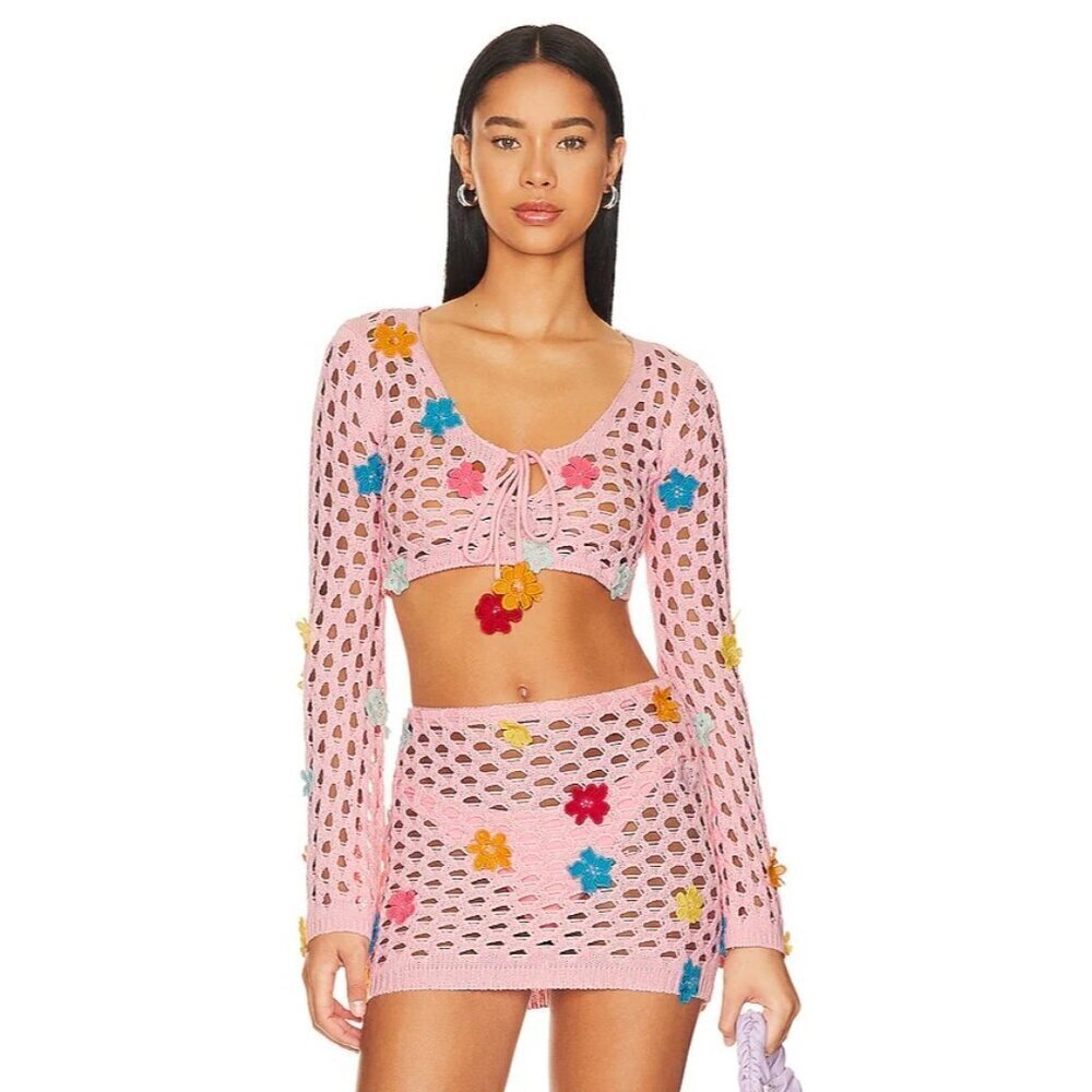 lovers and friends flower power top in pink size XXS